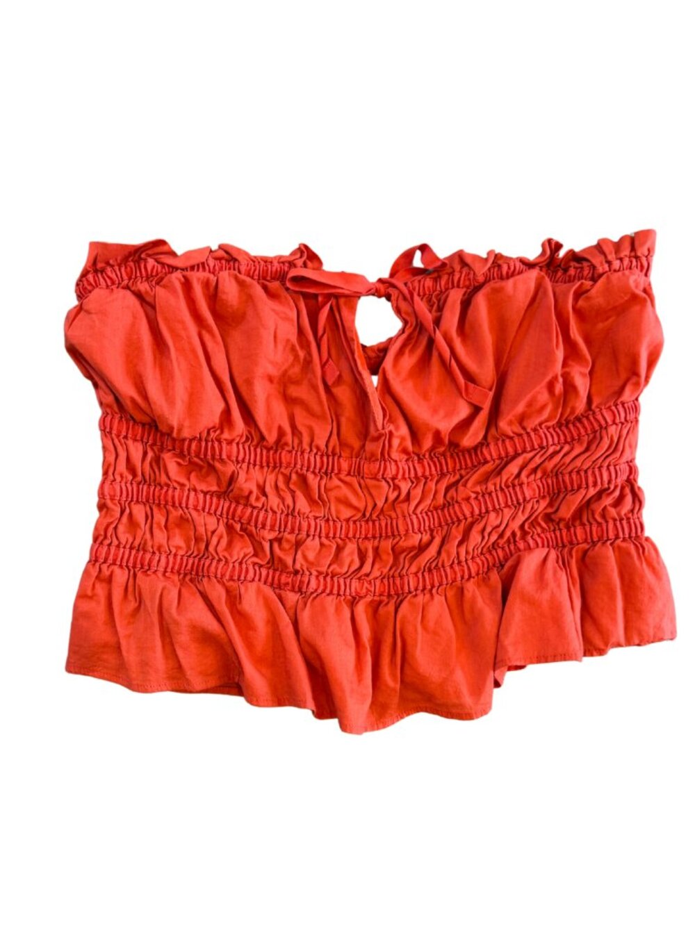 H&M Women’s Red Strapless Shirred Ruffle Cropped Blouse Size Medium